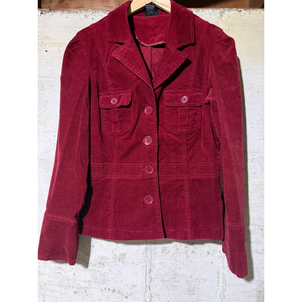 JKLA California Women's Burgundy Corduroy Button Front Blazer Jacket Size Large